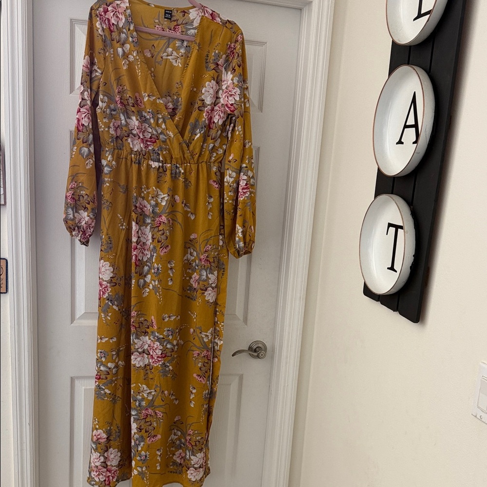 SHEIN Mustard Floral Dress